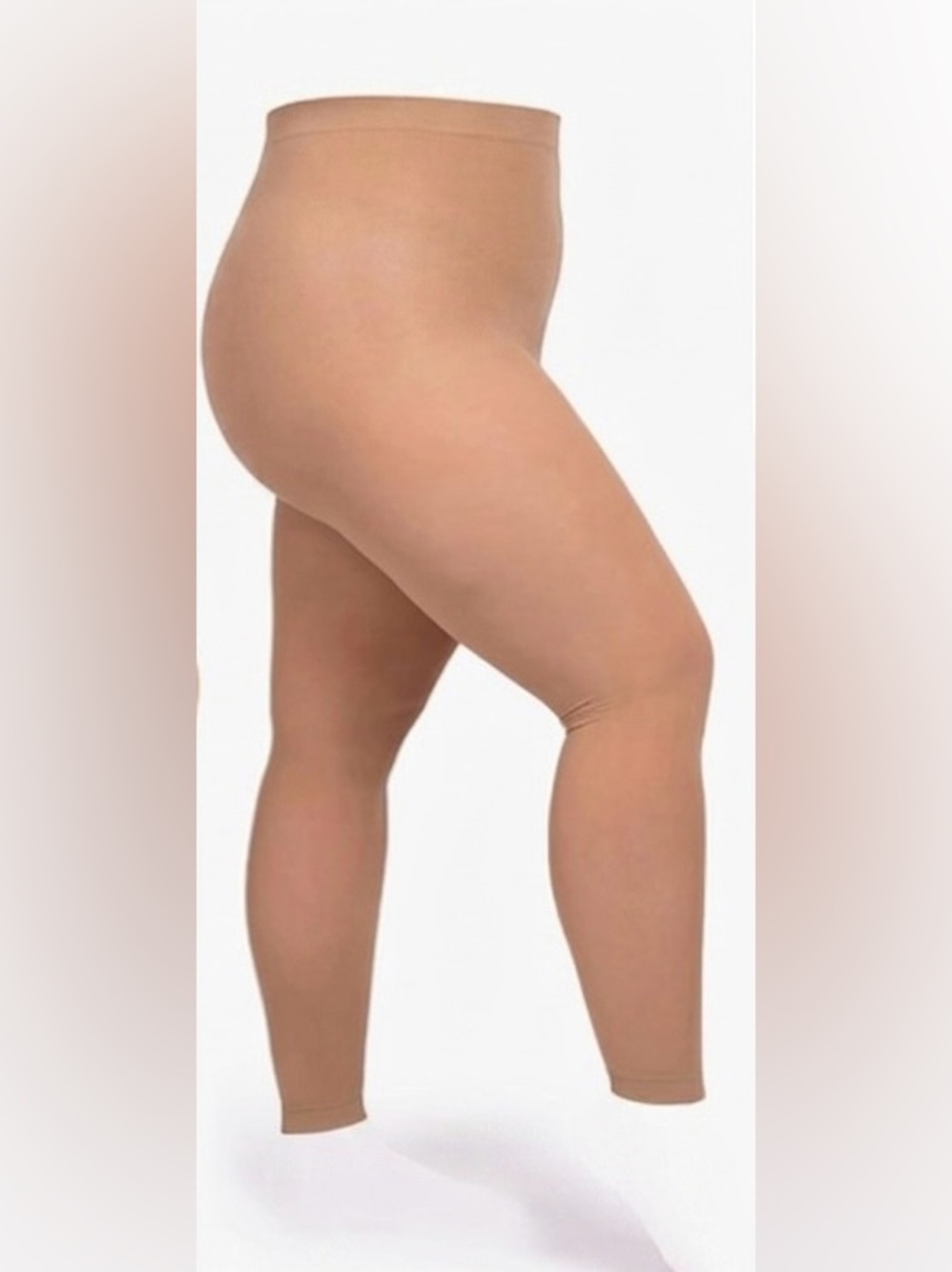 Plus Size Nude Leggings - Comfortable Stretch Tights -  Footless 2 pk